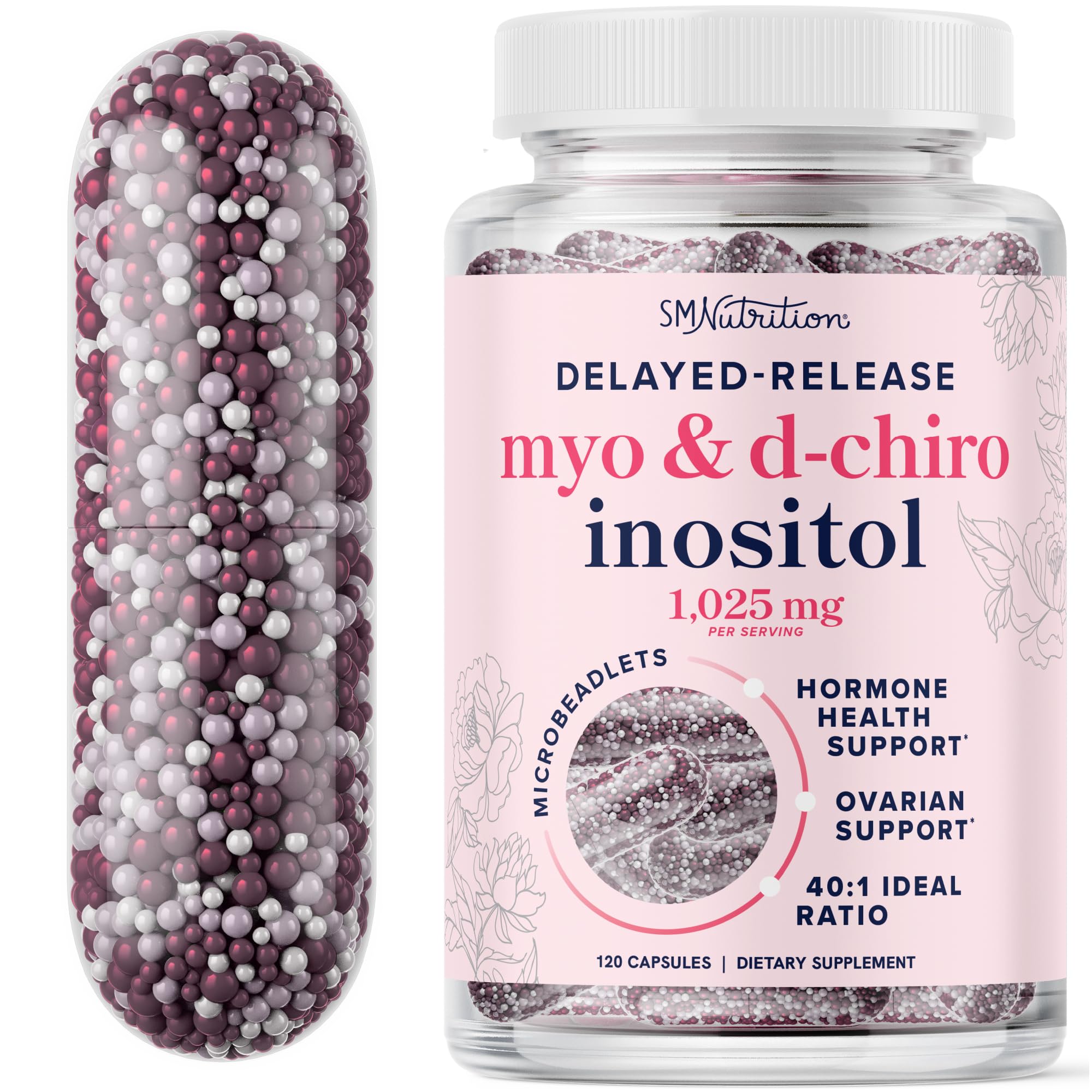 Botella-vertida SMNutrition con Myo-Inositol y D-Chiro Inositol, equilibrio hormonal.