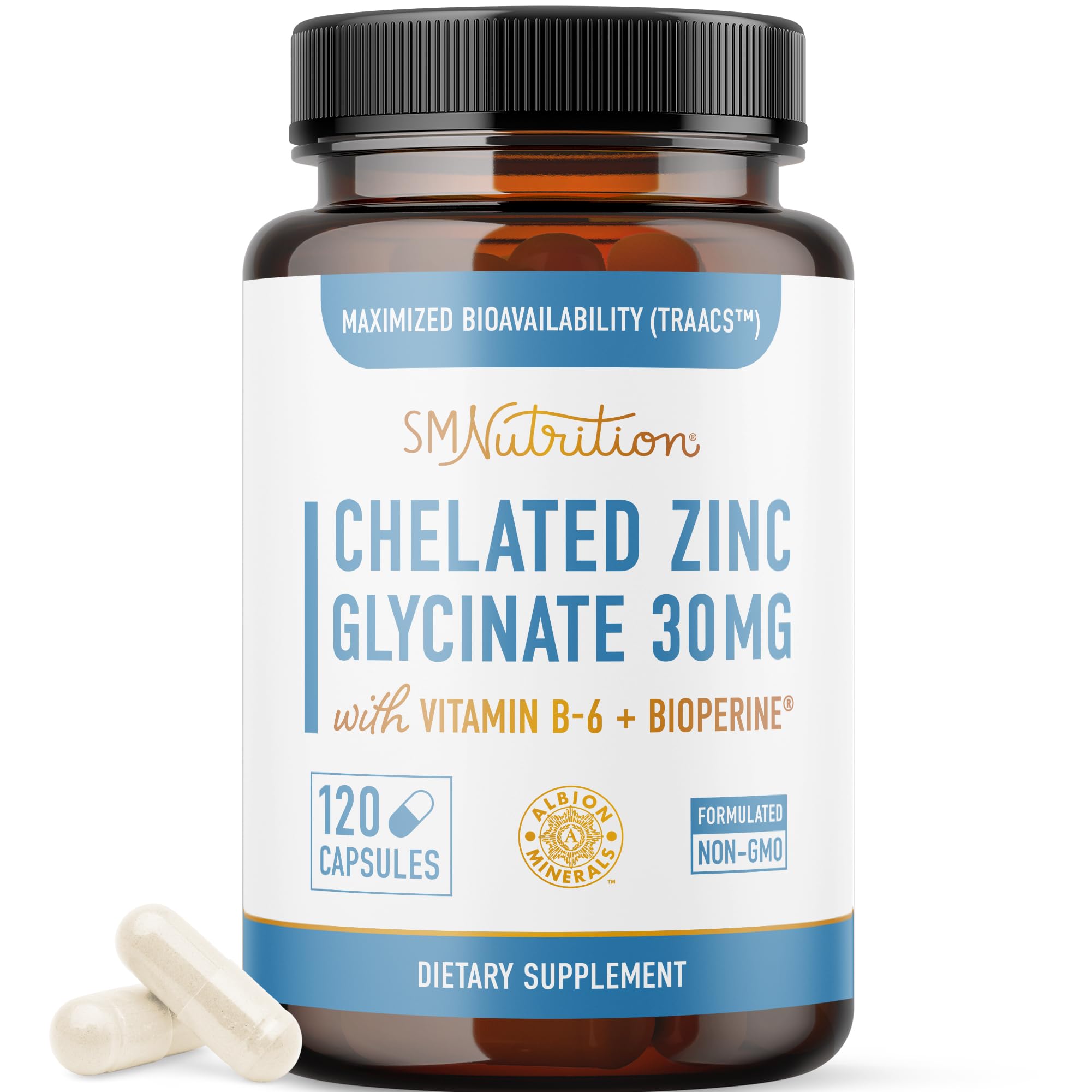 SmNutrition Zinc Glicinato 30 mg – botella para uso diario con absorción eficiente