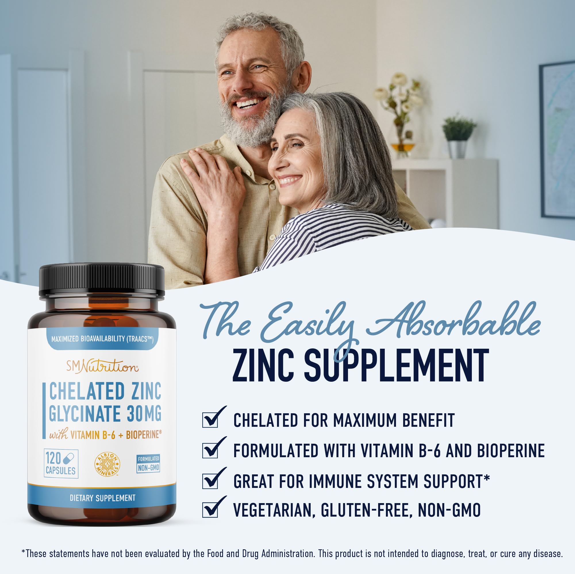 SmNutrition Zinc Glicinato 30 mg – cápsulas fáciles de tragar para uso diario