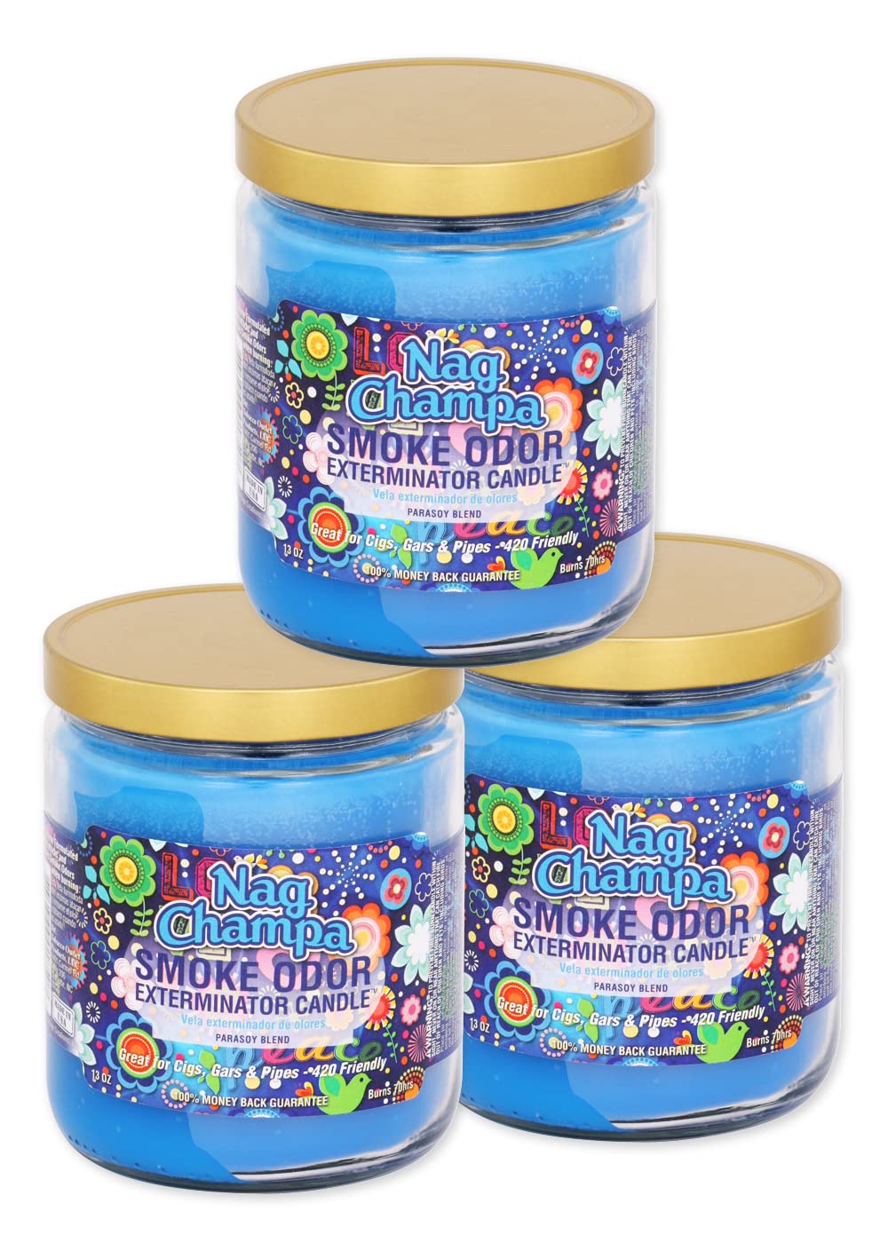 Smoke Odor Exterminator Nag Champa vela de 13 onzas frente: aroma suave y duración.