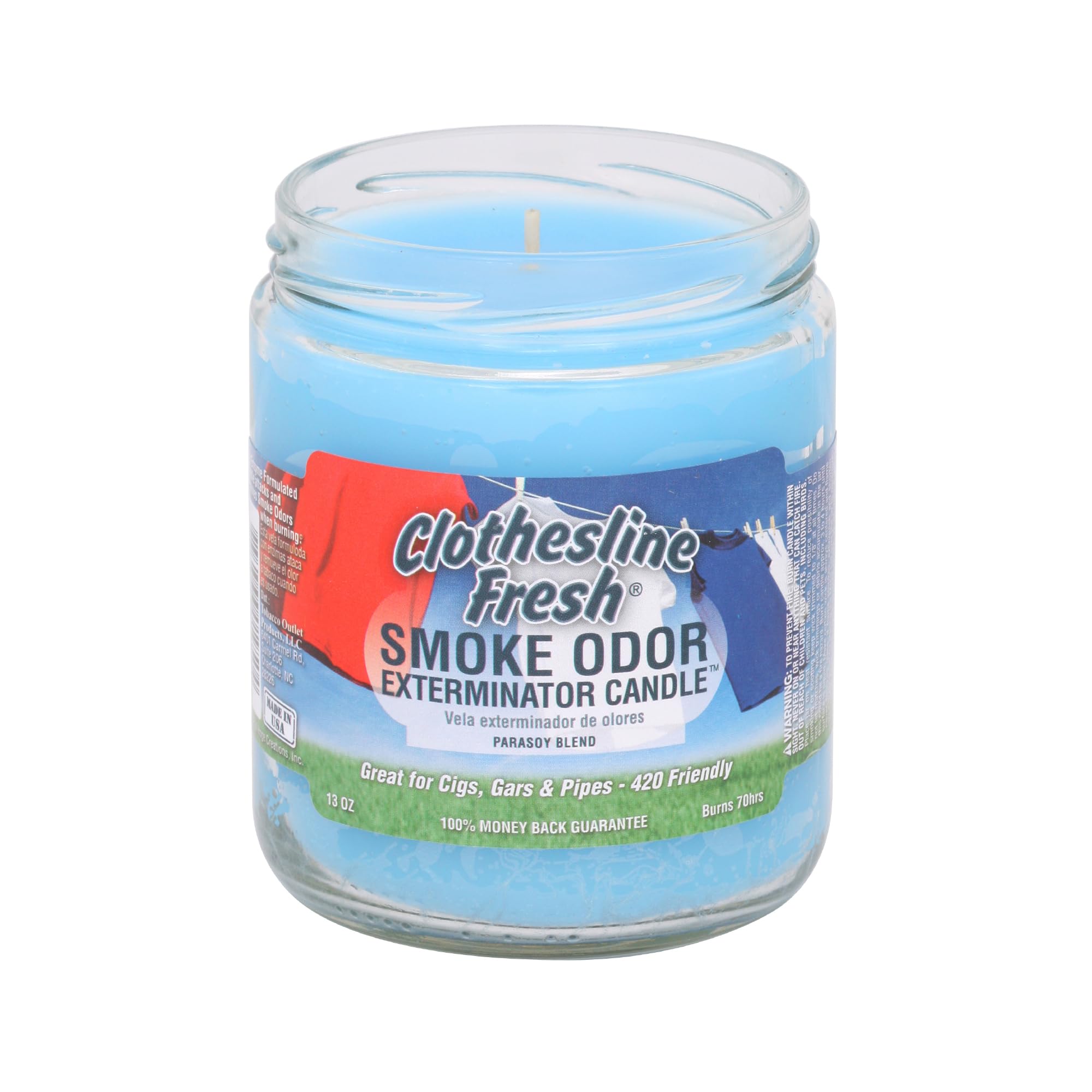 Vela Smoke Odor Exterminator 13 oz, tarro con aroma ropa tendida para neutralizar olores textiles.