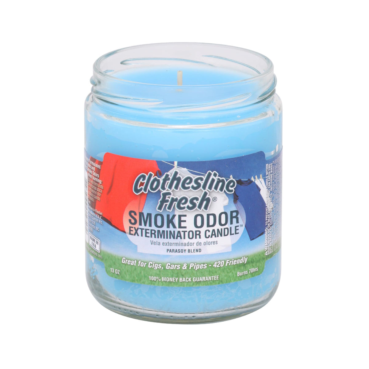 Vela Smoke Odor Exterminator 13 oz, tarro con aroma ropa tendida para neutralizar olores textiles.