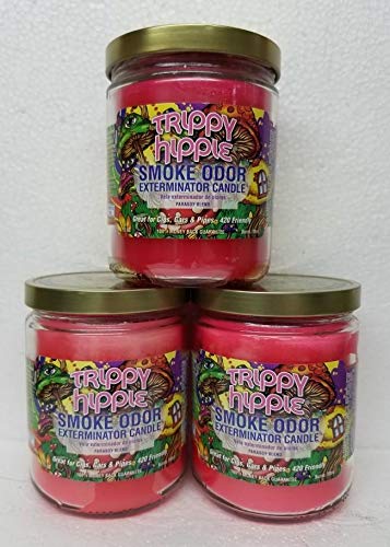 Smoke Odor Exterminator vela tarro Trippy Hippie, primer plano, aroma envolvente para interiores