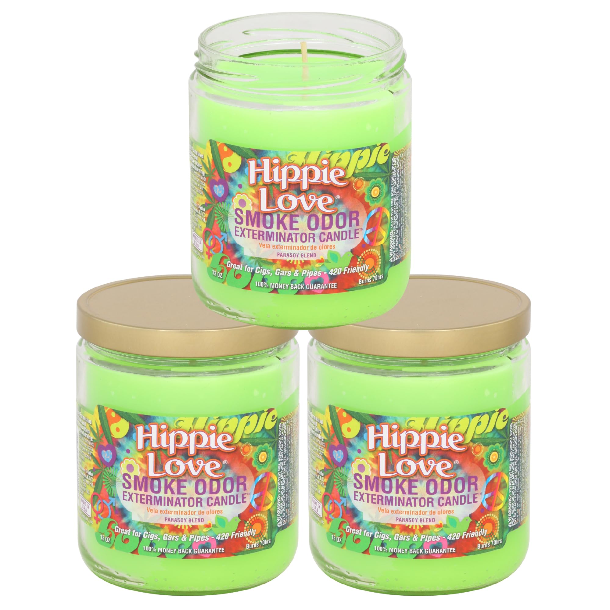 Vela Smoke Odor Exterminator Hippie Love en frasco de 13 onzas para aromatizar espacios