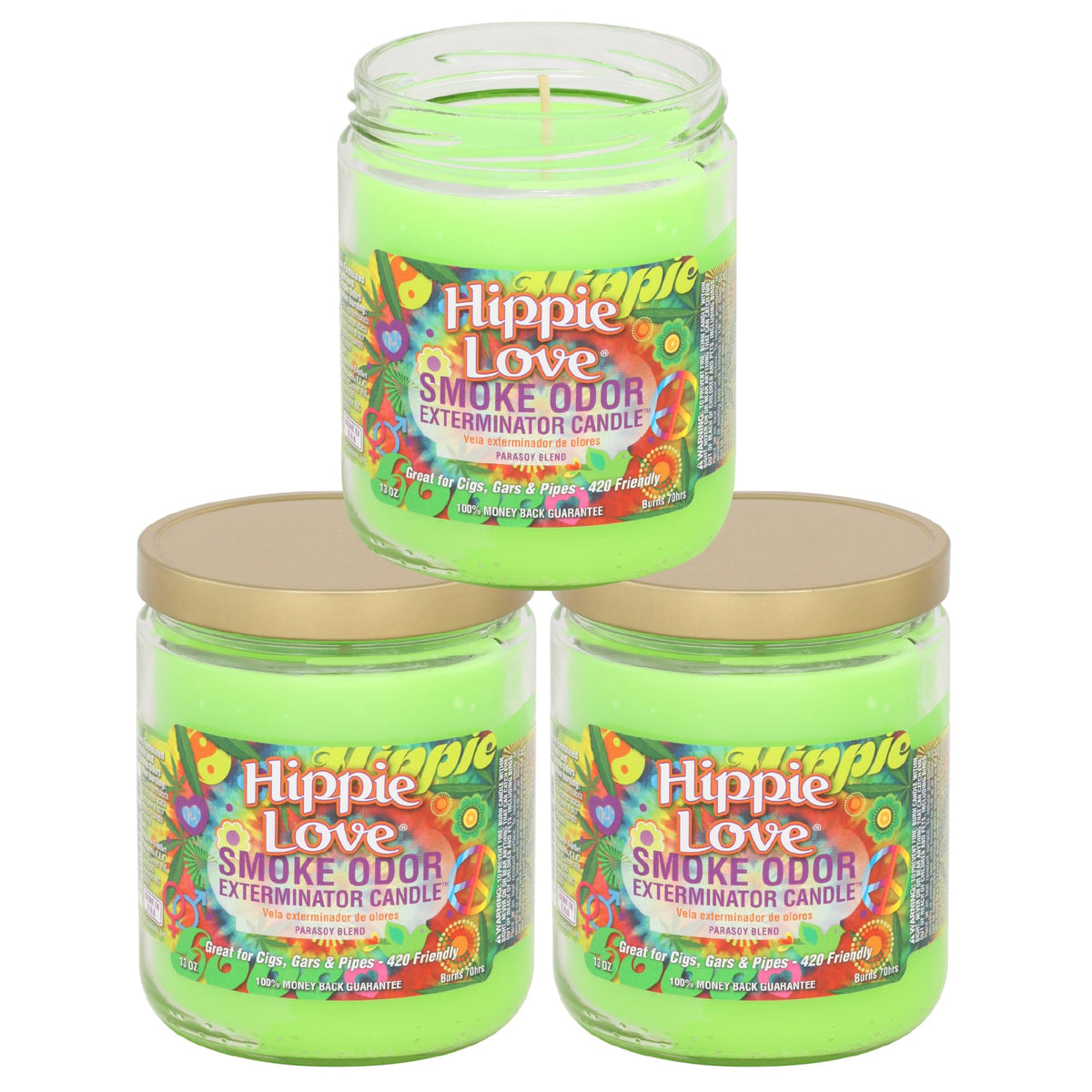 Vela Smoke Odor Exterminator Hippie Love en frasco de 13 onzas para aromatizar espacios
