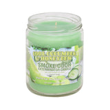 Vela Smoke Odor Exterminator en tarro de 13 oz, pepino fresco y melón honeydew perfuman el ambiente.