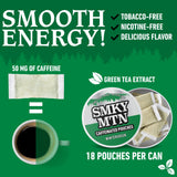 Aroma herbal de Smokey Mountain Verdes Invierno en bolsas cafeinadas para uso diario.
