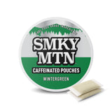 Bolsas cafeinadas Smokey Mountain Verdes Invierno en lata para energía suave sin tabaco.