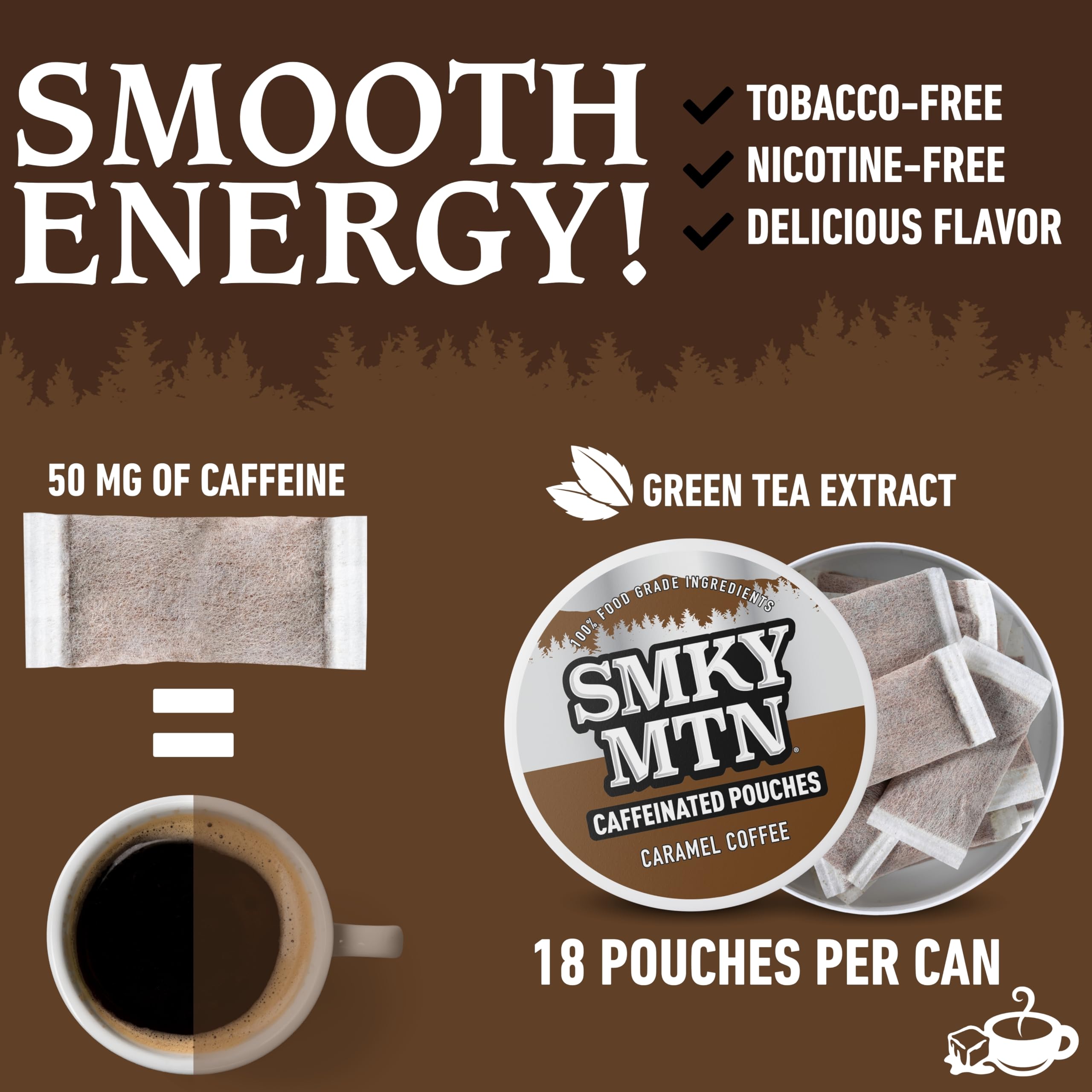 Smokey Mountain bolsitas caramel café abiertas muestran textura uniforme para consumo limpio.