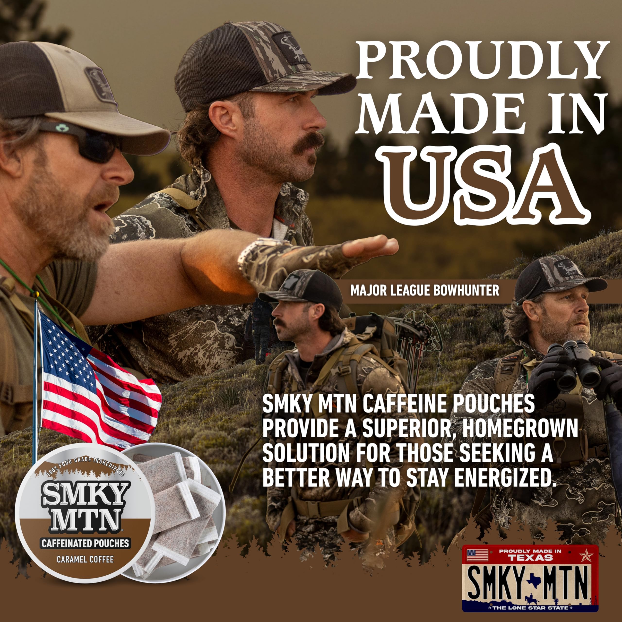 Smokey Mountain bolsitas caramel café en mano, consumo discreto y portátil.