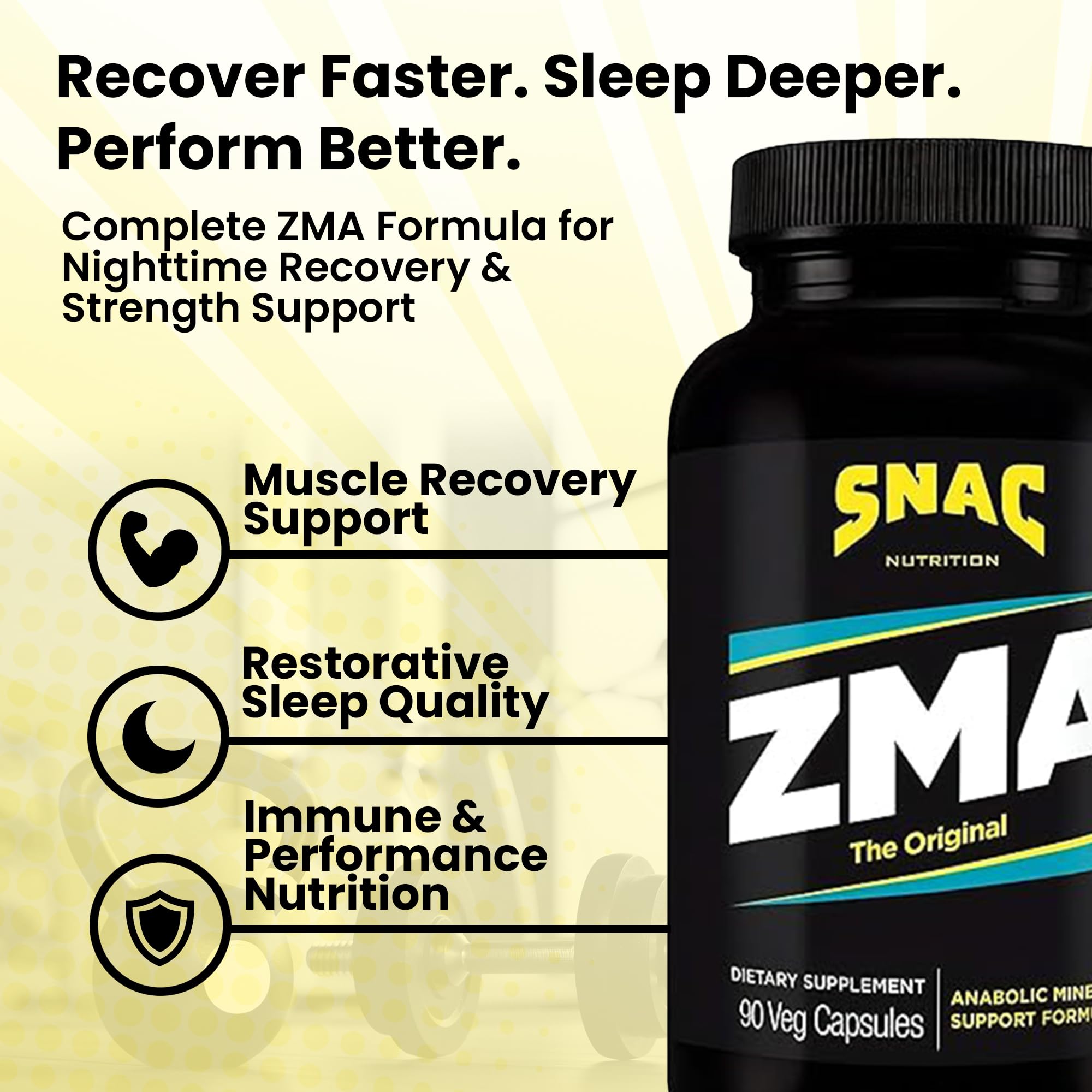 SNAC ZMA Original – cápsulas para dormir profundo y recuperación muscular.