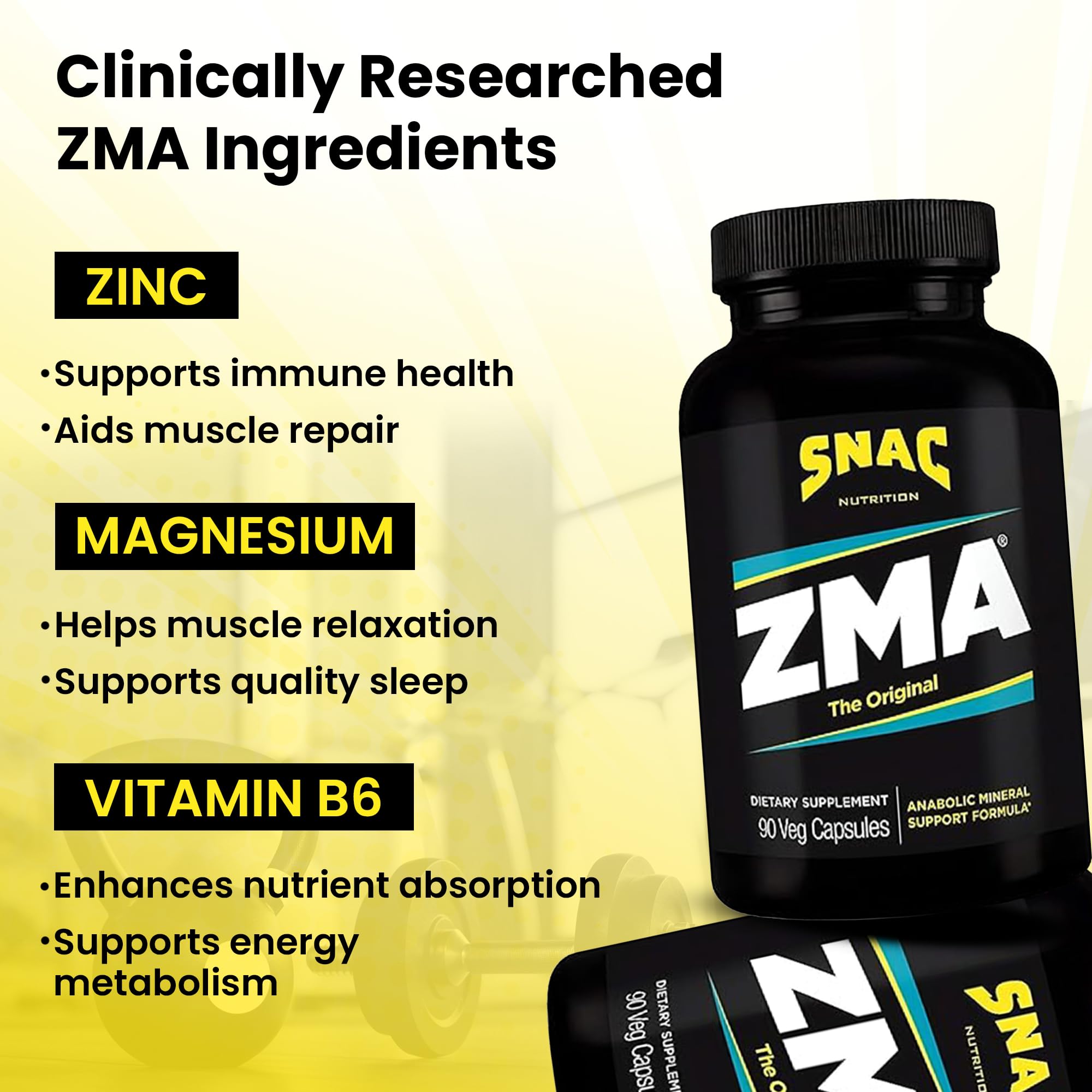SNAC ZMA Original – etiqueta frontal que resalta la fórmula para rendimiento.