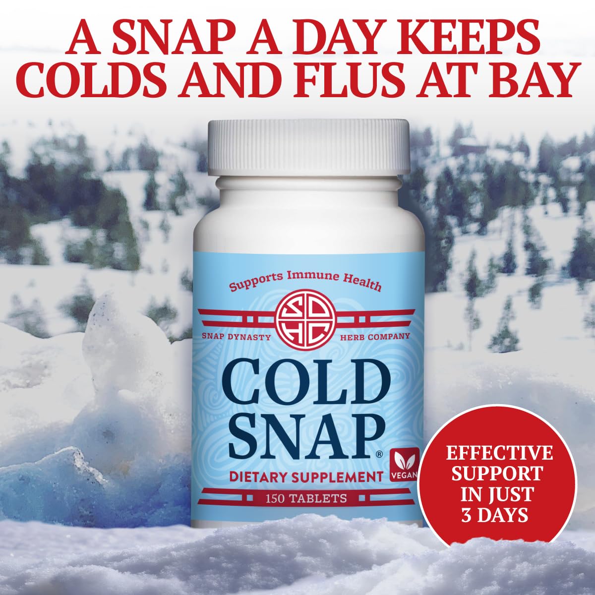 Tabletas de Snap Dynasty Cold Snap en mano para dosificación diaria