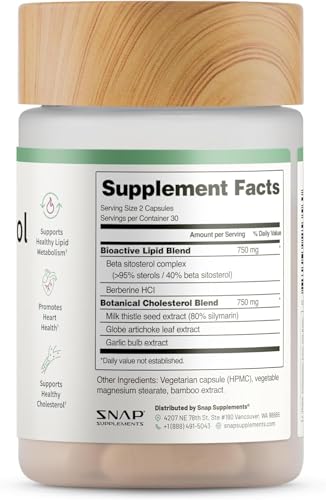 Snap Supplements Salud Colesterol: caja de 60 cápsulas, ideal para viaje