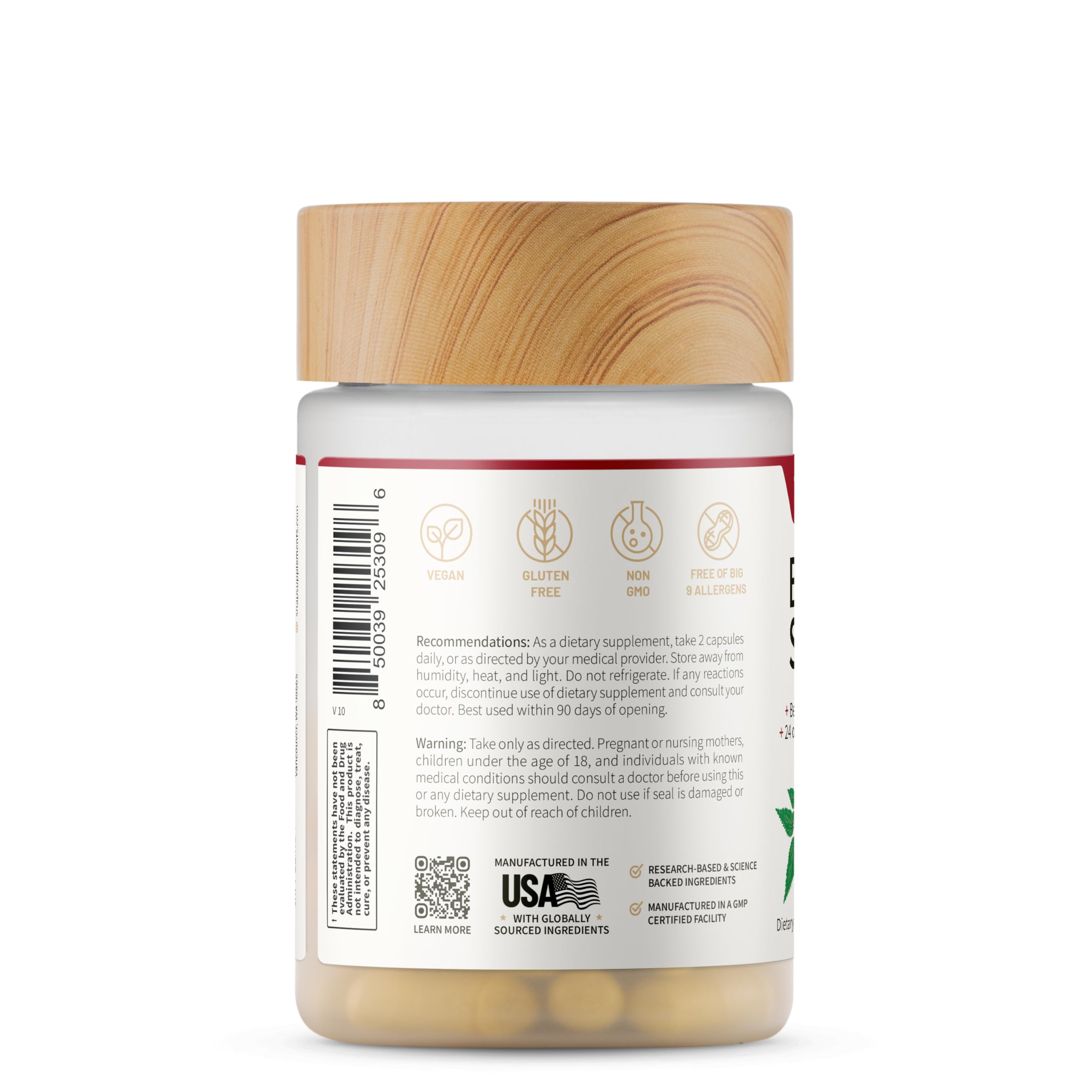 Snap Supplements Pila de cápsulas, dosis diaria recomendada para la rutina.