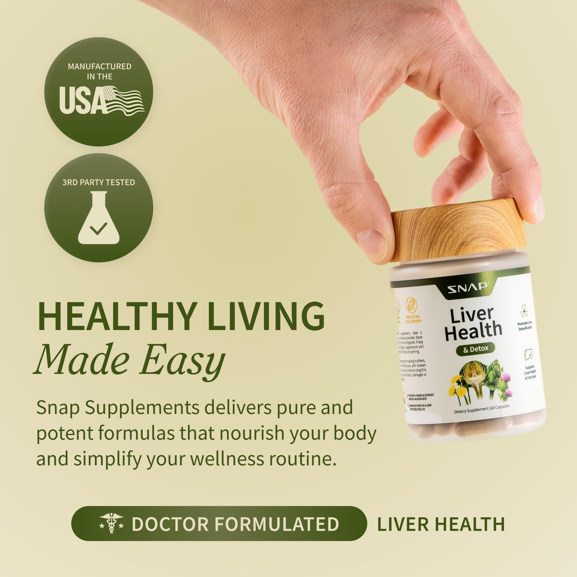 Snap Supplements Dosis Diaria: cápsulas fáciles de incorporar.