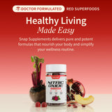 Etiqueta de Snap Supplements con certificaciones y origen de ingredientes de calidad.
