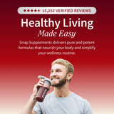 Snap Supplements espinaca roja orgánica primer plano con nutrientes.