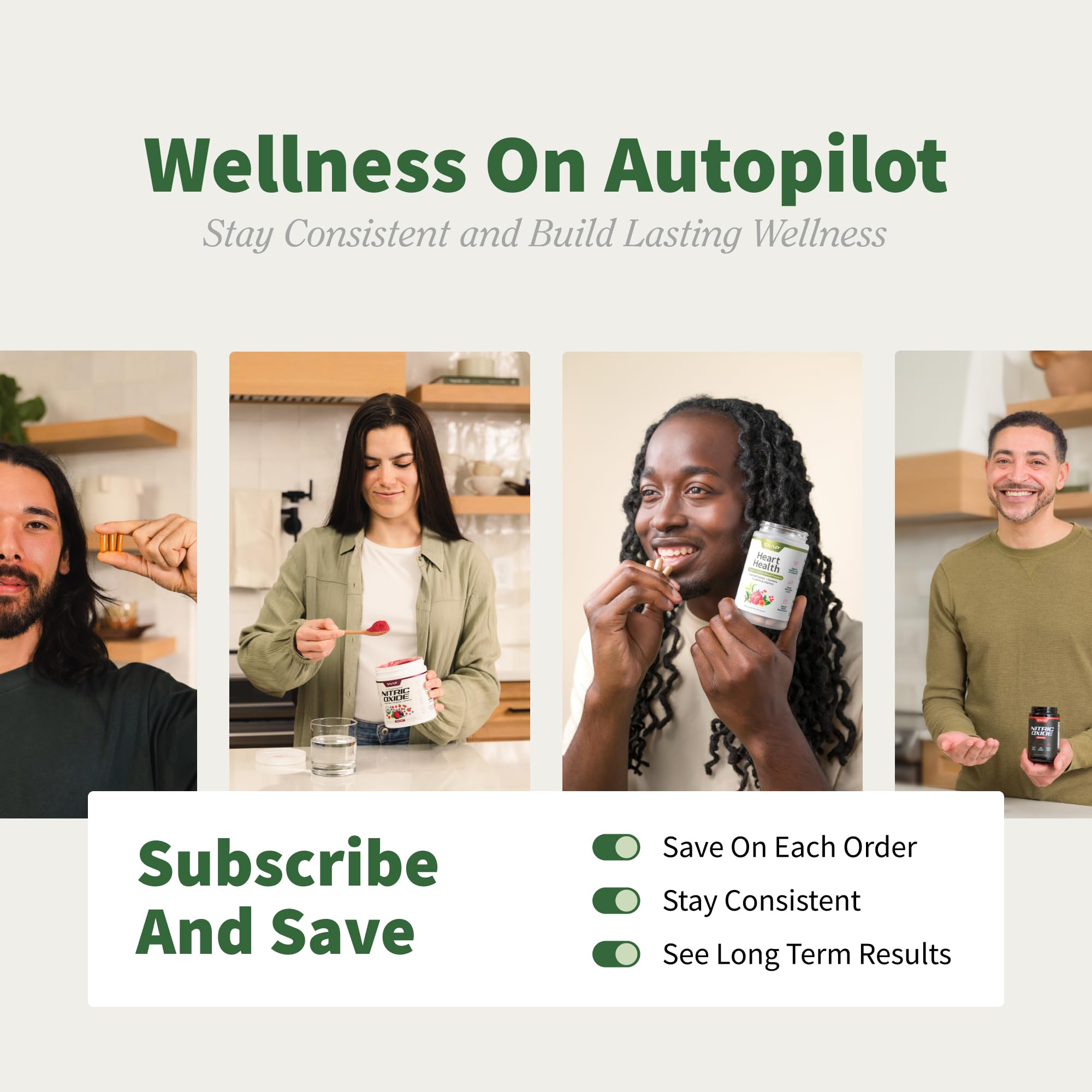 Snap Supplements frasco de cápsulas vegetarianas para salud diaria.