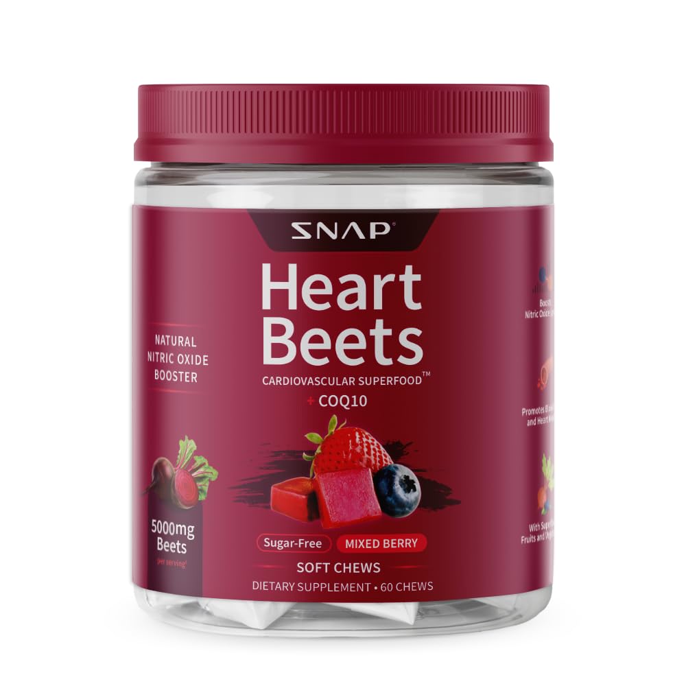 Snap Supplements Heart Beets gomitas blandas en envase para energía natural