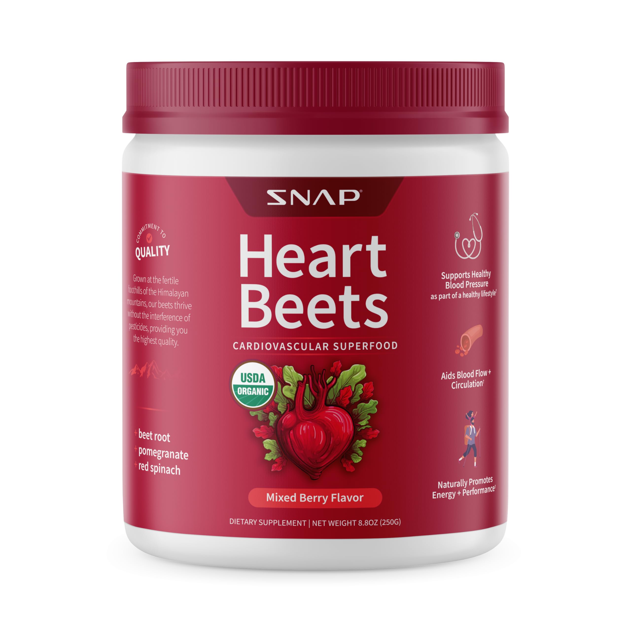 Snap Supplements Heart Beets: polvo de remolacha para energía diaria.