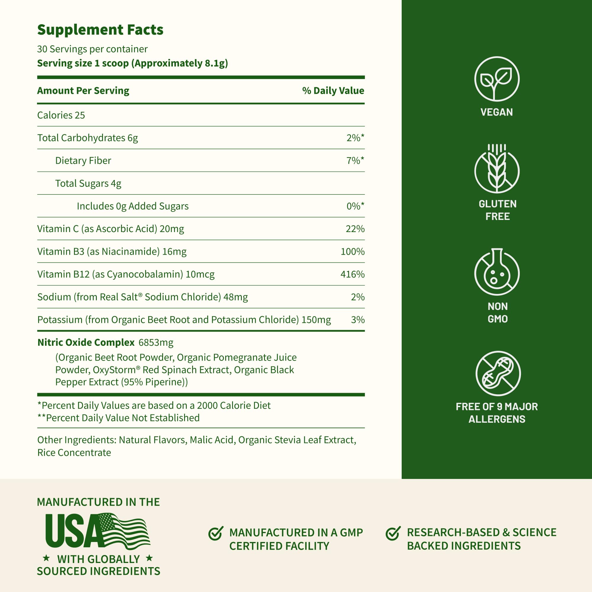 Snap Supplements Ingredientes de origen mundial en fórmula de remolacha.
