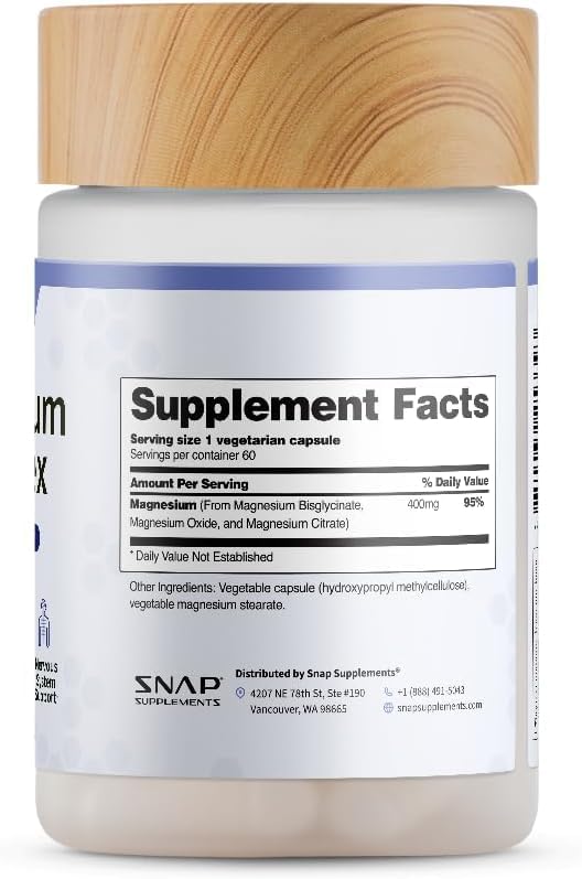 Magnesio de alta absorción de Snap Supplements para bienestar diario.
