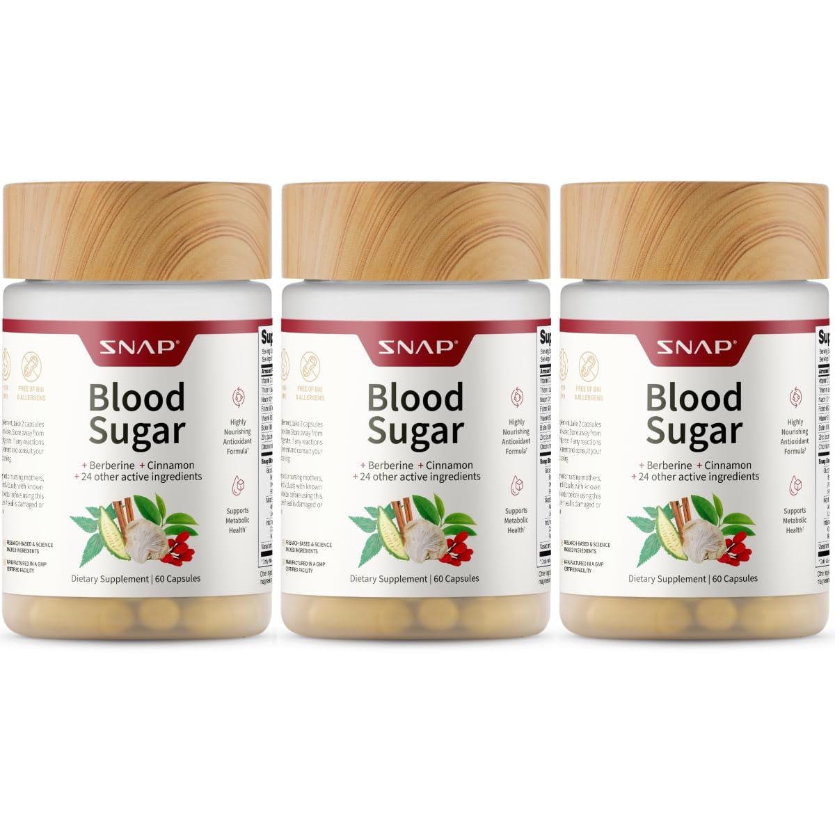 Snap Supplements Mezcla para azúcar en sangre en botella, apoyo al metabolismo y energía diaria.