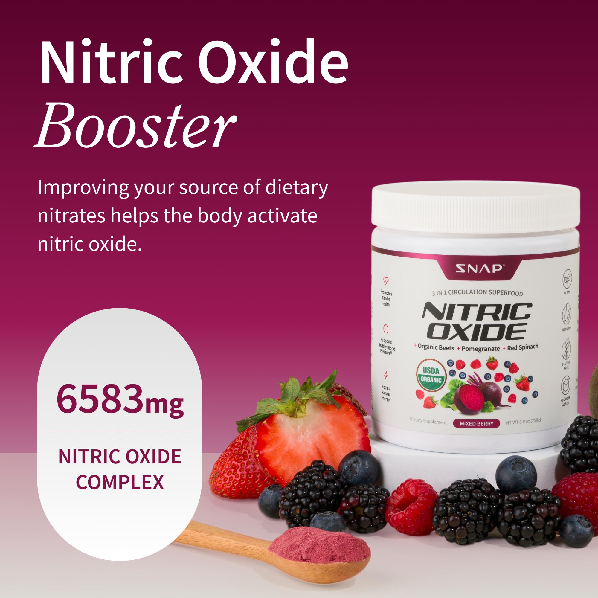 Snap Supplements: mezcla de granada y espinaca para antioxidantes naturales.