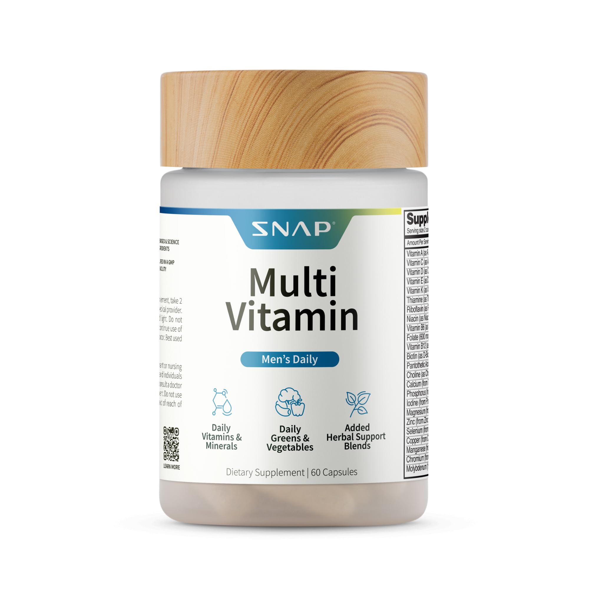 Snap Supplements multivitaminos para hombre, cápsulas diarias para energía y vitalidad.