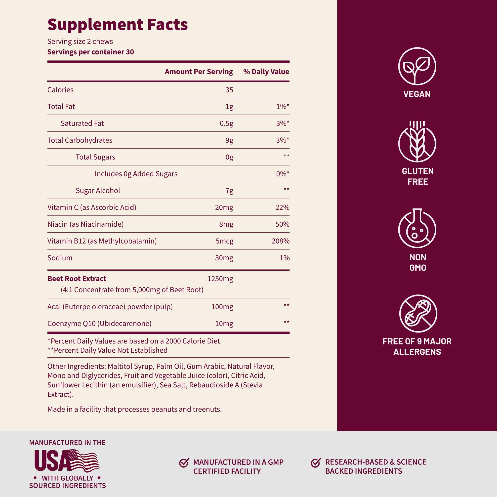 Snap Supplements remolacha antioxidantes CoQ10 y acai para bienestar