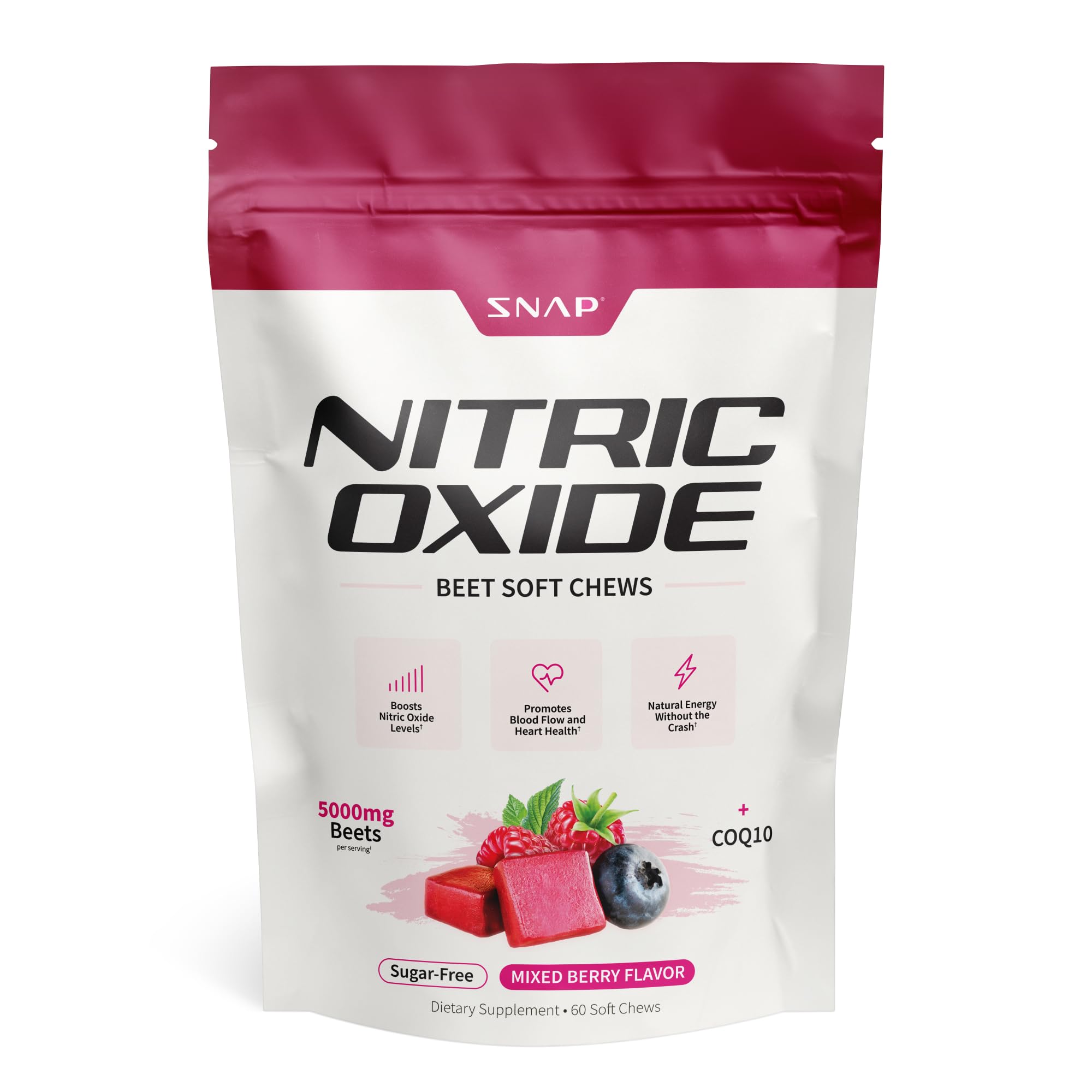 Snap Supplements remolacha envase masticables para energía diaria sin cafeína