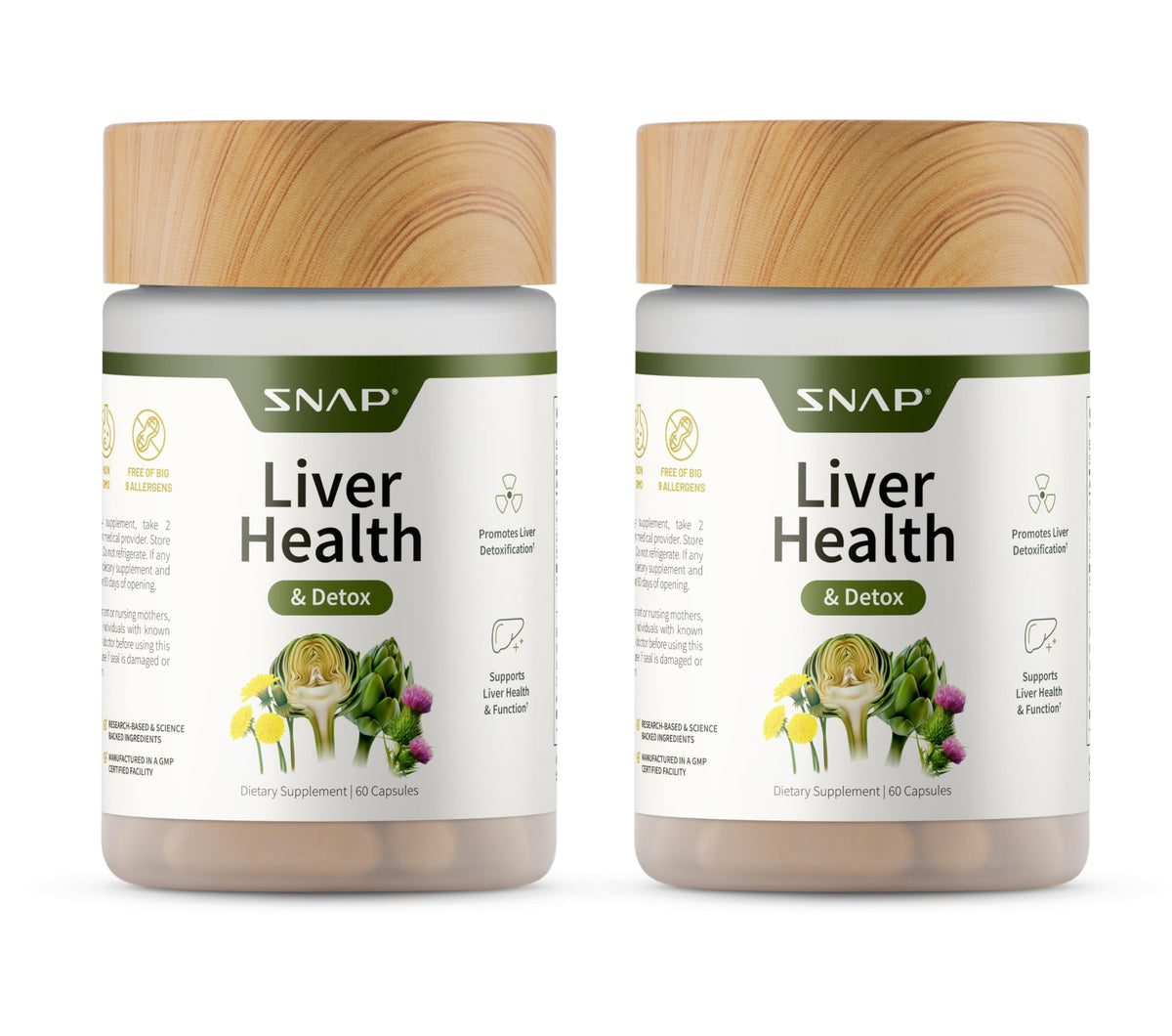Snap Supplements: botella con cápsulas para apoyo diario del hígado