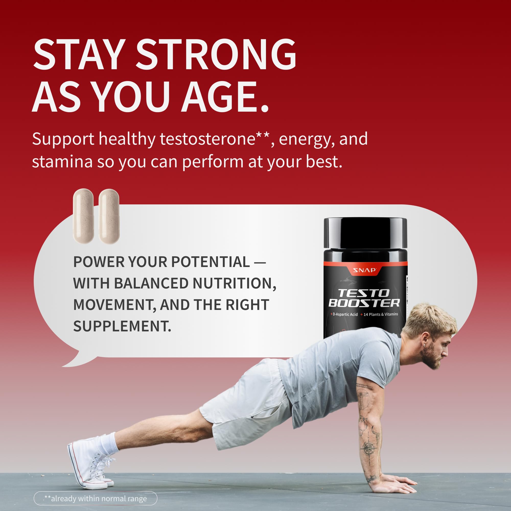 Snap Supplements Testo Booster tongkat ali: ingrediente vegetal para vitalidad.