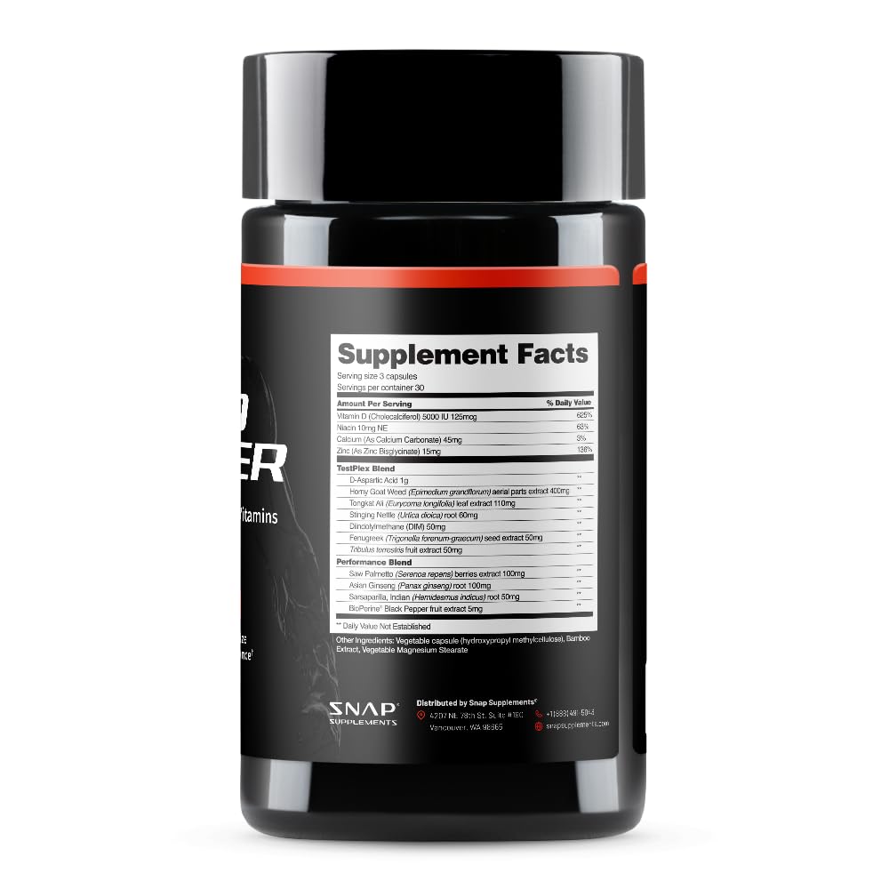 Snap Supplements Testo Booster uso diario: rutina constante para hombres activos.