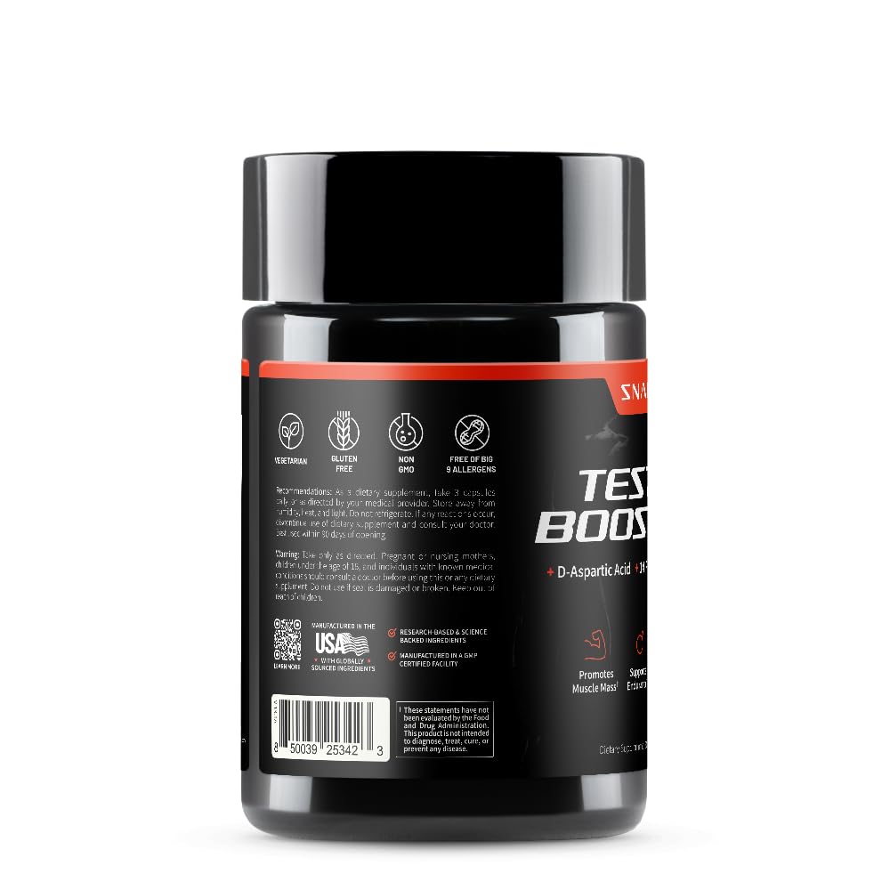 Bote de Snap Supplements Testosterona sobre escritorio, rutina diaria.