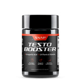 Snap Supplements Testosterona: botella en vertido, energía natural y foco diario.