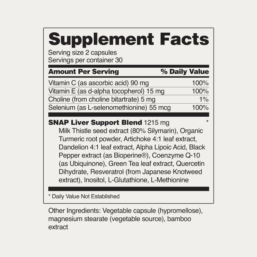 Uso diario: dos cápsulas con agua o comida de Snap Supplements