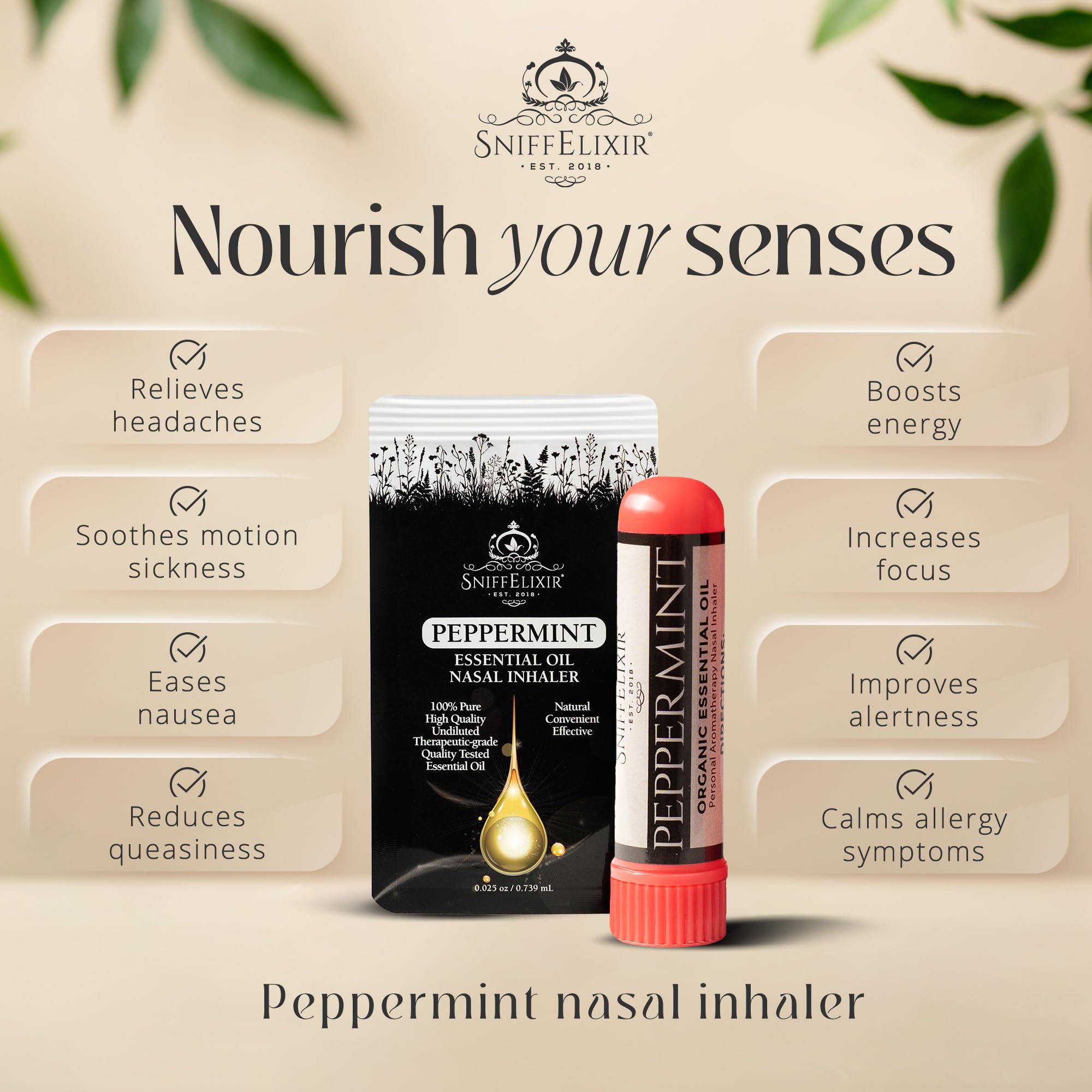 SniffElixir inhalador nasal con aceites orgánicos: mentolado para despertar sentidos.