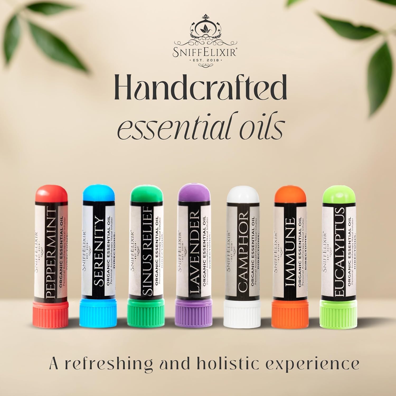 SniffElixir artesanal: inhalador nasal hecho a mano con ingredientes puros.