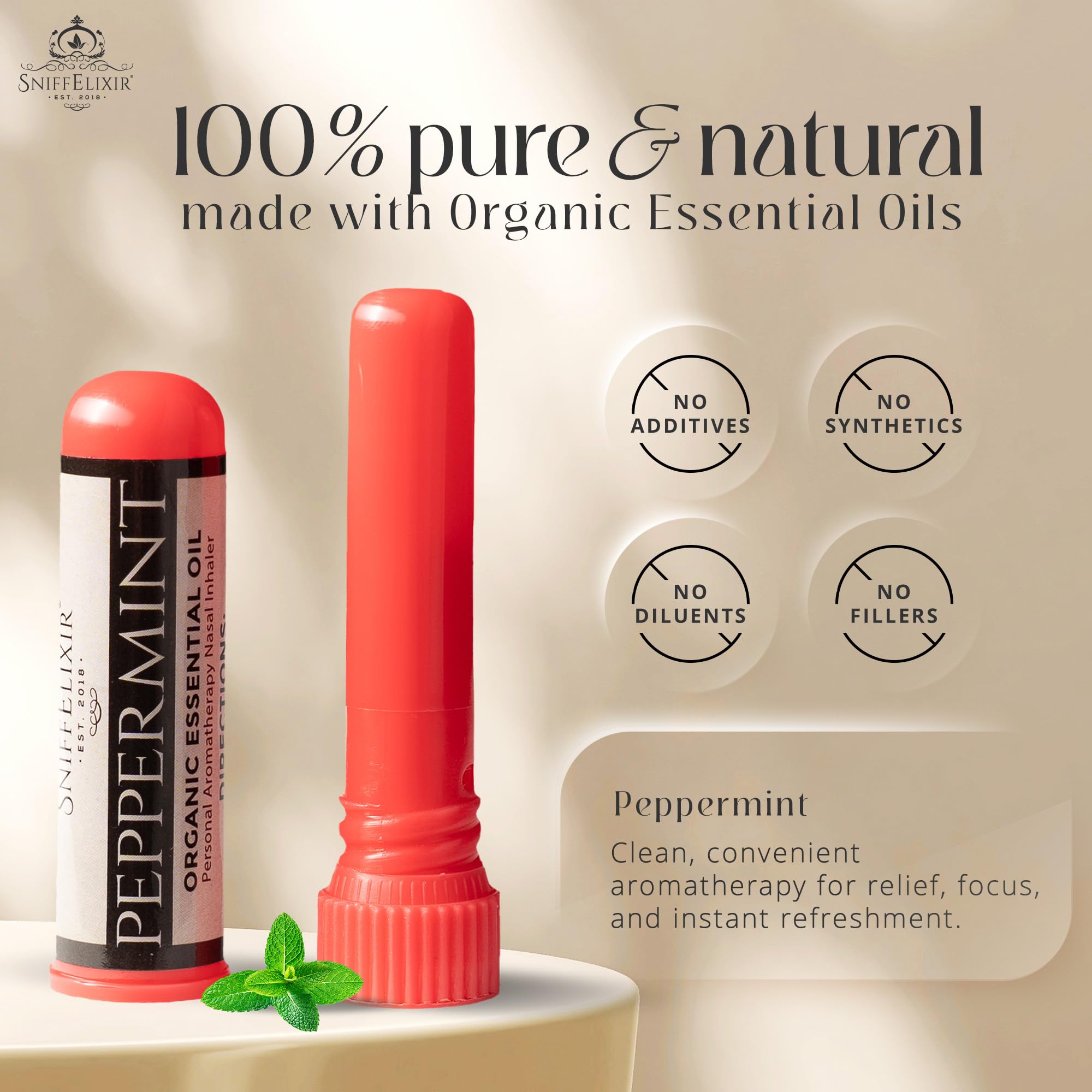 Inhalador nasal SniffElixir práctico para uso diario en cualquier lugar.