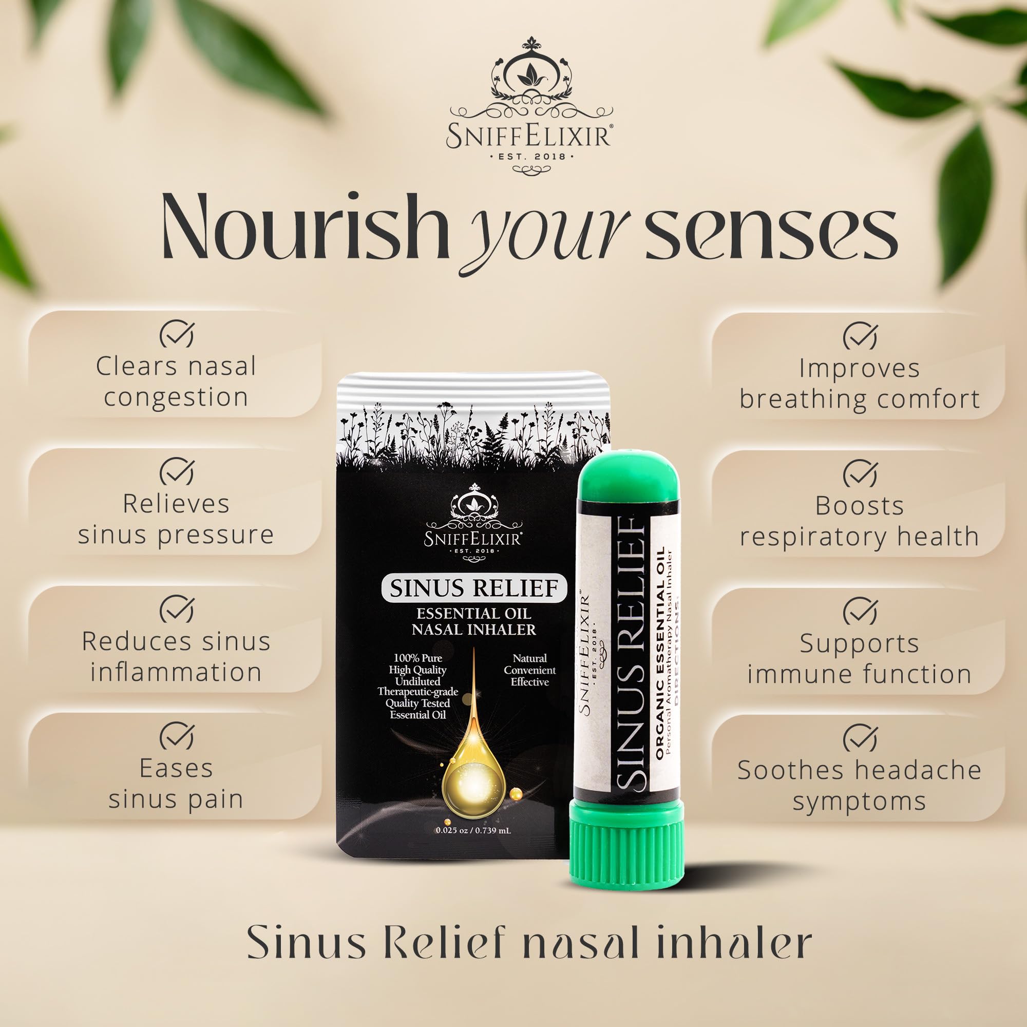 Inhalador SniffElixir con diseño portátil para alivio rápido fuera de casa.