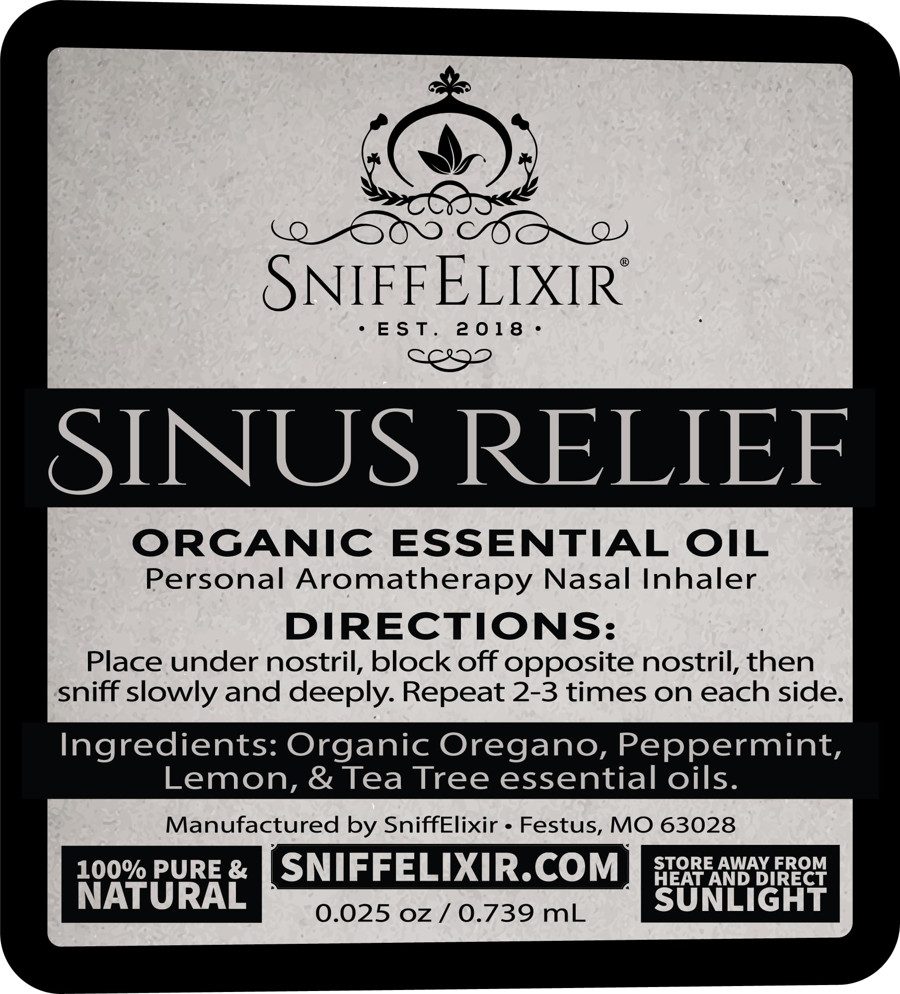 Inhalador SniffElixir fabricado en EE. UU. con aceites orgánicos.