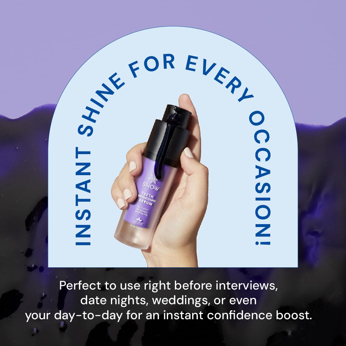 SNOW Serum beneficios para cuidado bucal en casa, listo para eventos.