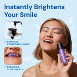 SNOW Teeth Brightening Purple Serum ofrece brillo suave y seguro para cuidado dental diario.