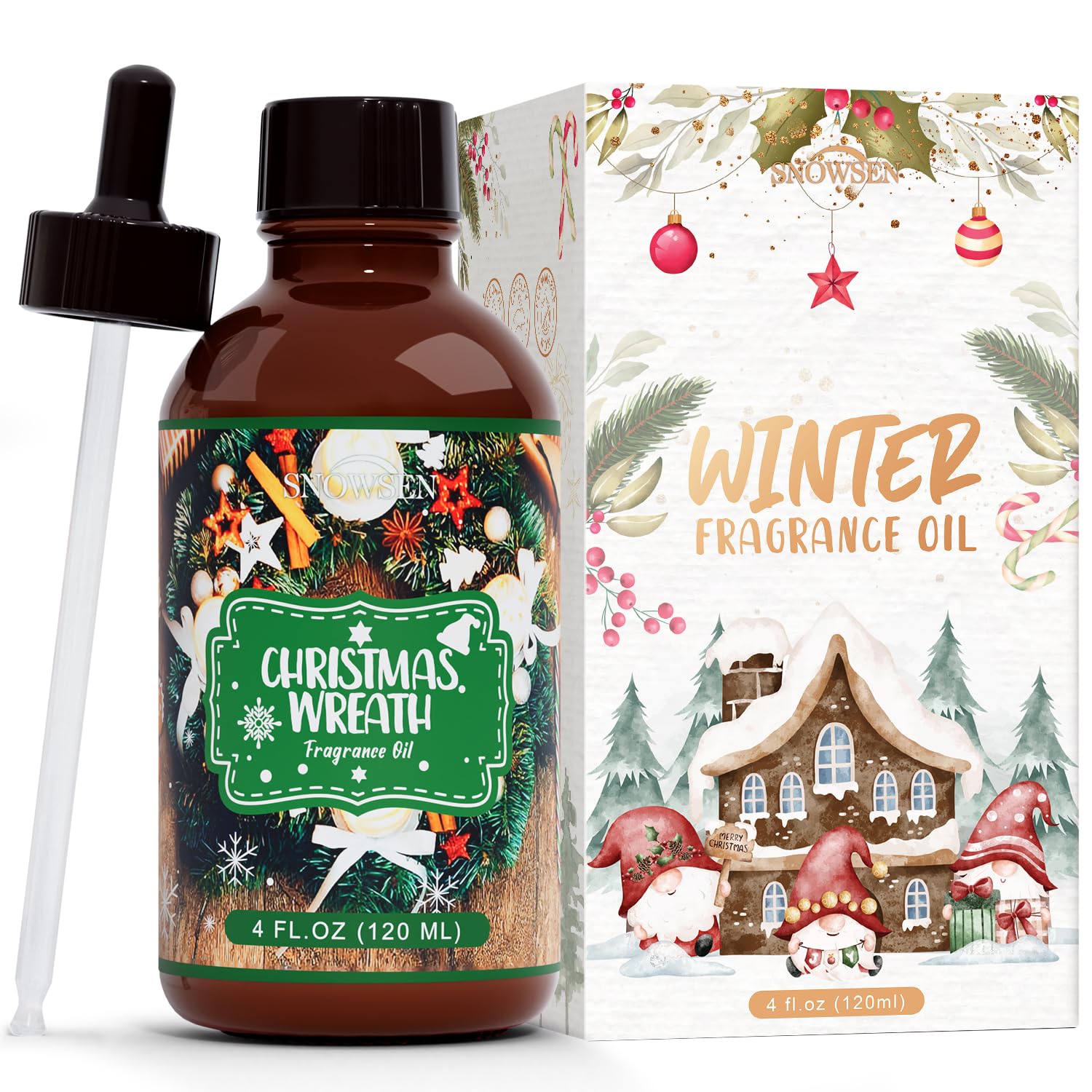 SNOWSEN Aceite esencial Corona Navideña, botella ámbar con gotero para difusor