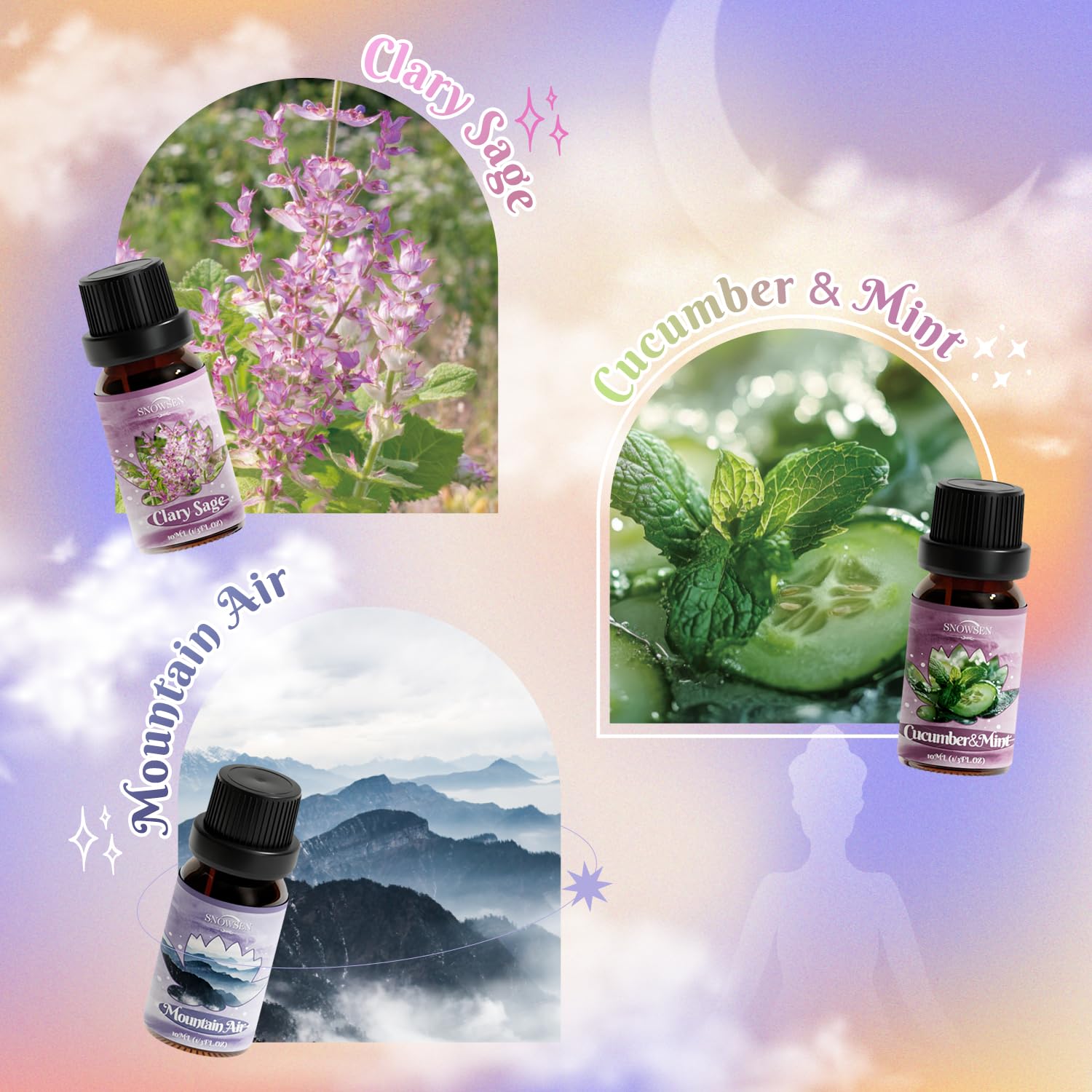 SNOWSEN aceite esencial pepino y menta para difusor, sensación fresca.