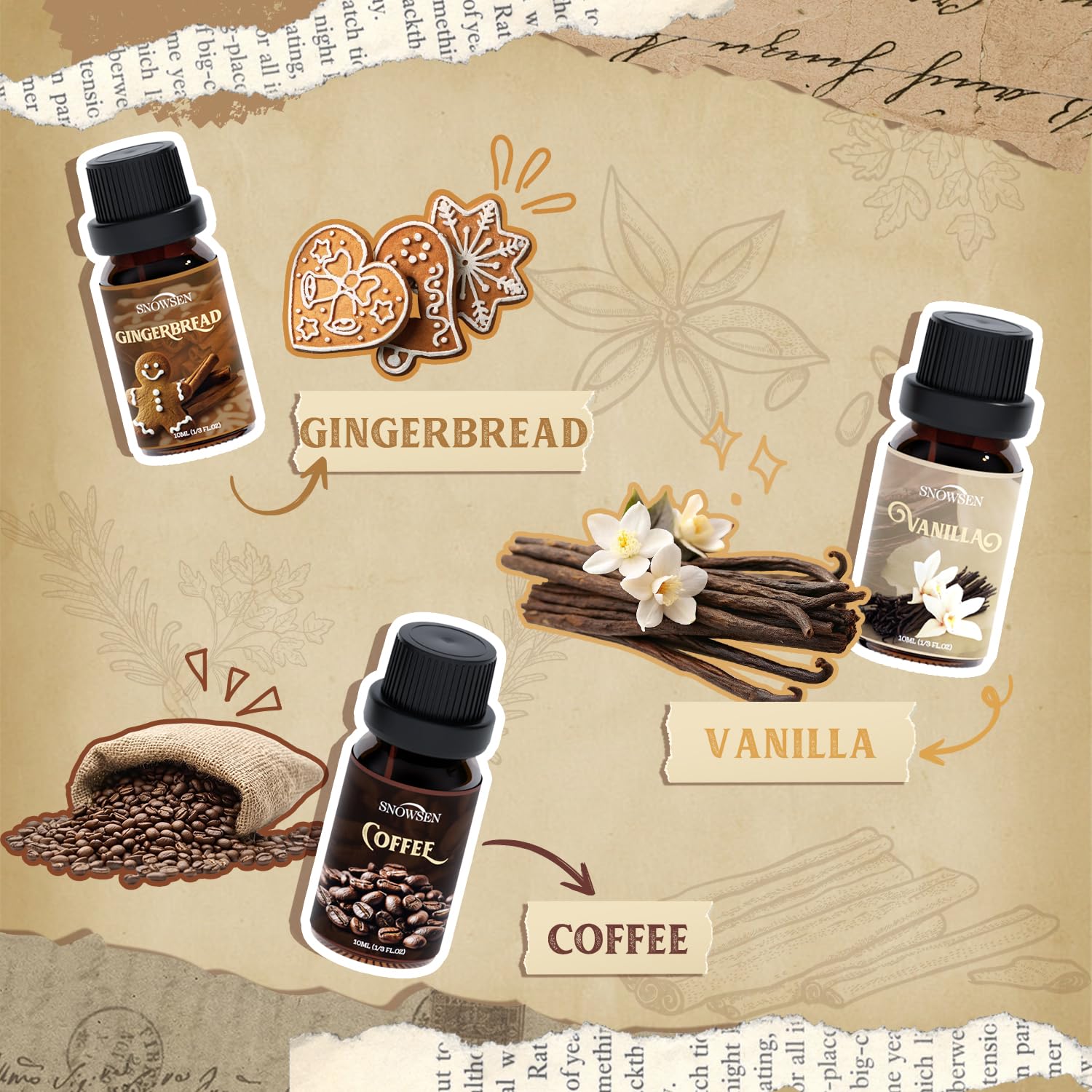 SNOWSEN aceites esenciales vainilla: fragancia cremosa para ambientes cálidos.