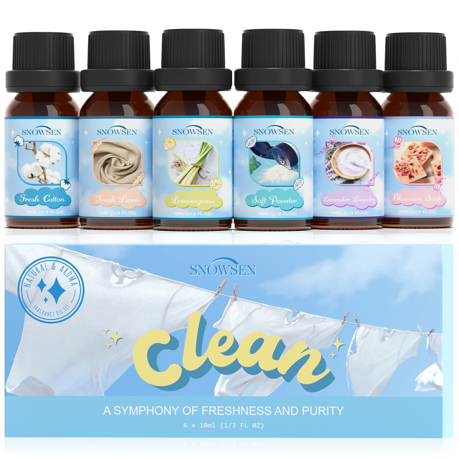 SNOWSEN set de aceites: botella Algodón Fresco para difusor y ambiente limpio