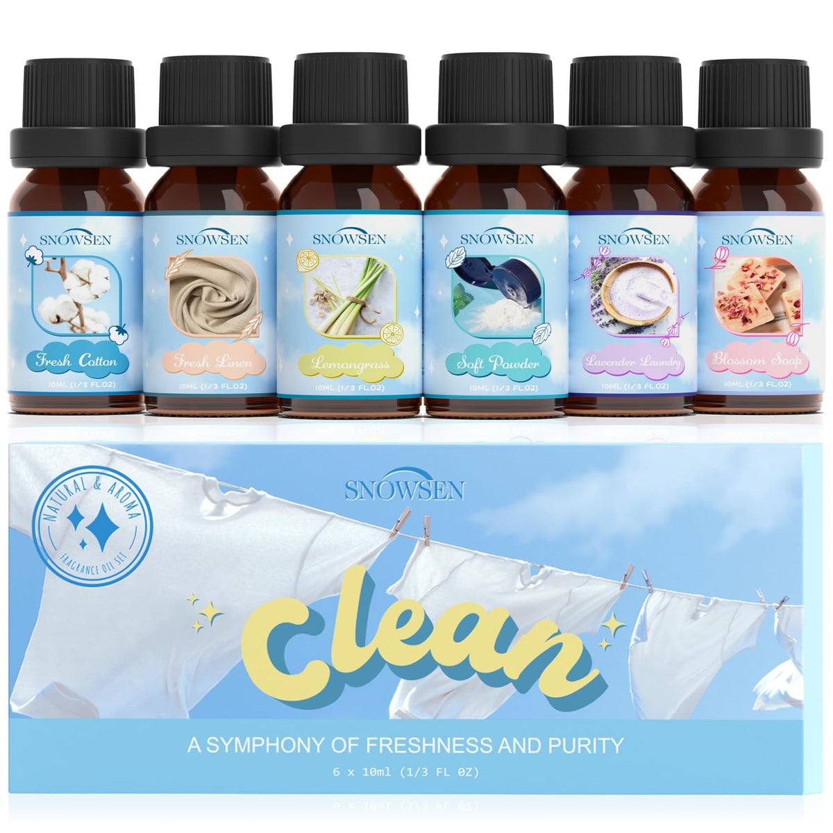 SNOWSEN set de aceites: botella Algodón Fresco para difusor y ambiente limpio